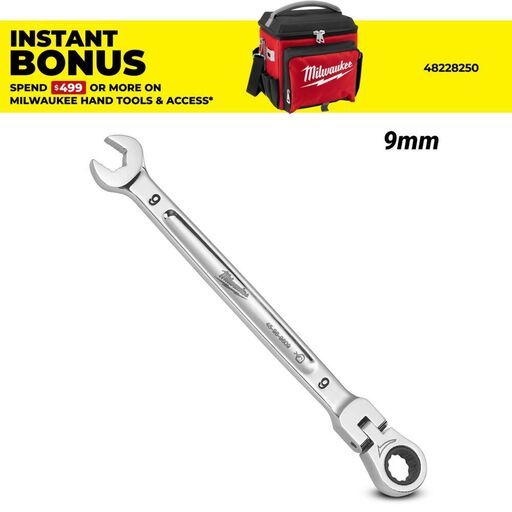 Milwaukee 45969609 9mm Metric Flex Head Ratcheting Combination Wrench