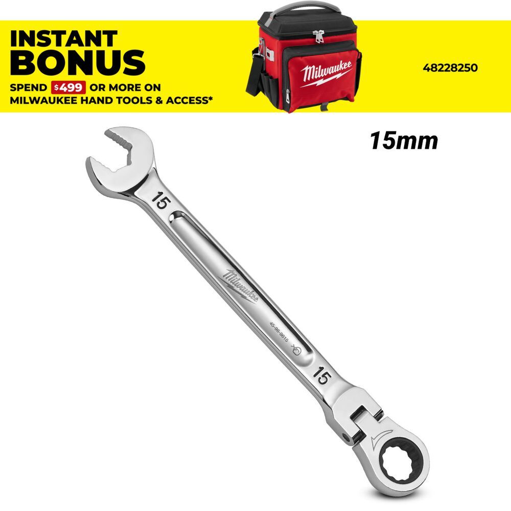 Milwaukee 45969615 15mm Metric Flex Head Ratcheting Combination Wrench – image 1