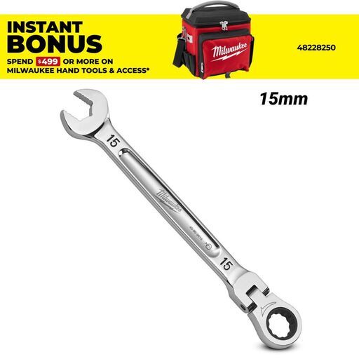 Milwaukee 45969615 15mm Metric Flex Head Ratcheting Combination Wrench