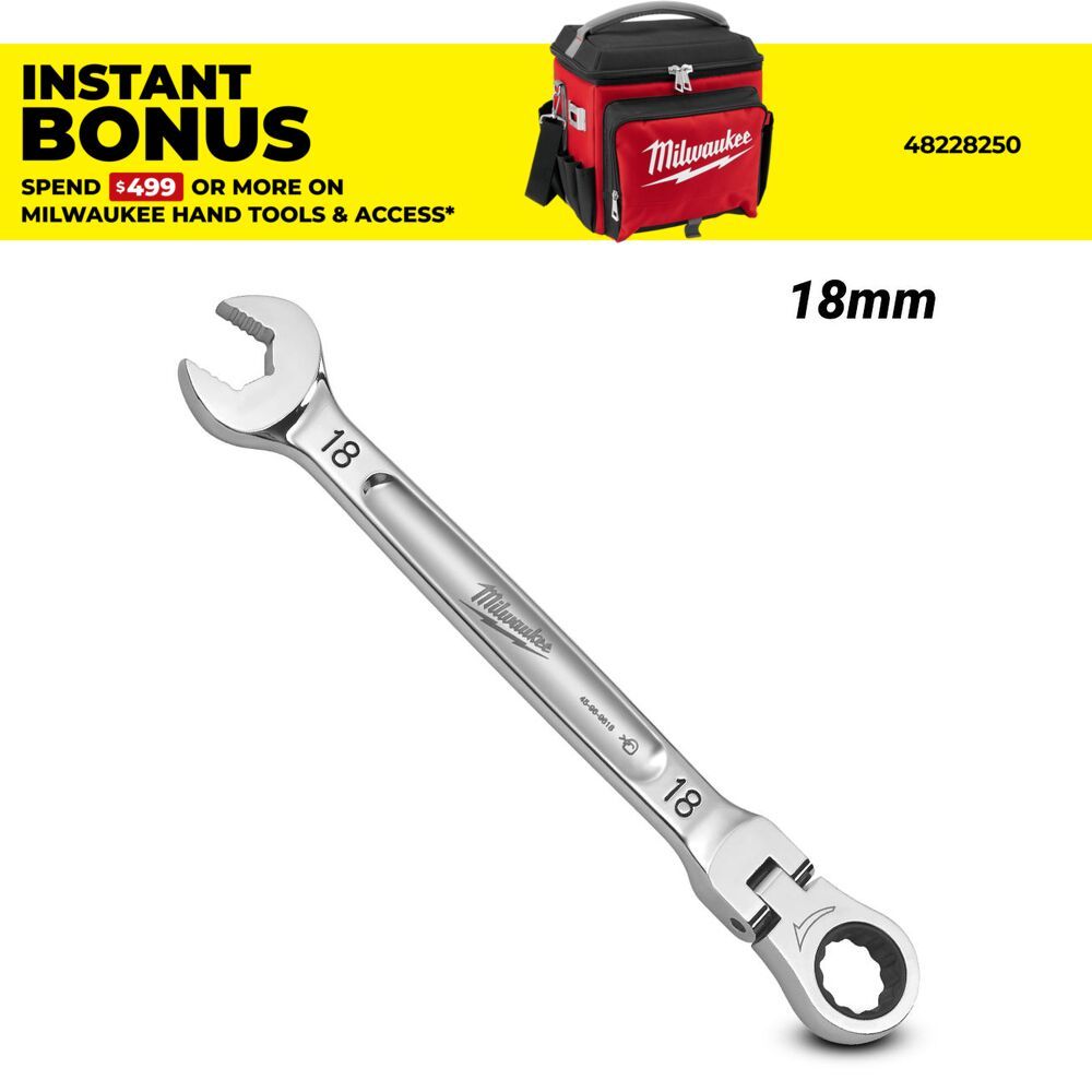 Milwaukee 45969618 18mm Metric Flex Head Ratcheting Combination Wrench – image 1