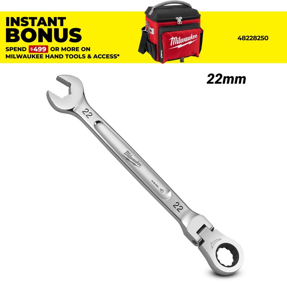 Milwaukee 45969622 22mm Metric Flex Head Ratcheting Combination Wrench – image 1