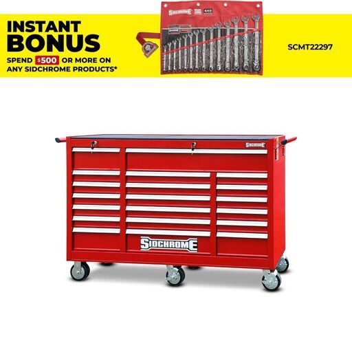 Sidchrome SCMT50273 20 Drawer Triple Bank Roller Tool Cabinet - Red