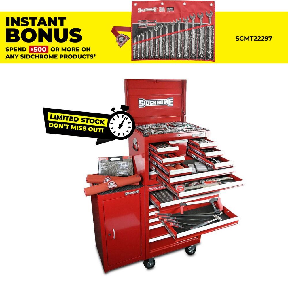 Sidchrome SCMT11402 356pce Metric & AF 7 Drawer Tool Kit Roll Cab, 10 Drawer Top Chest & Side Cab – image 1
