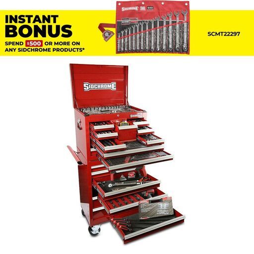 Sidchrome SCMT11405 334pce Metric & AF Tool Kit 7 Drawer Roll Cab & 10 Drawer Top Chest