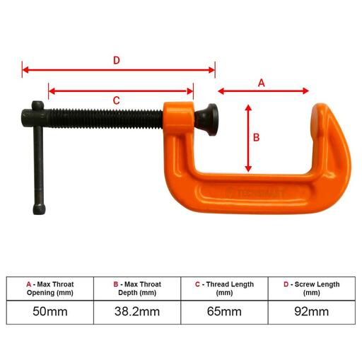 Techsmart TEGC50 50mm (2") General Purpose G-Clamp – image 3