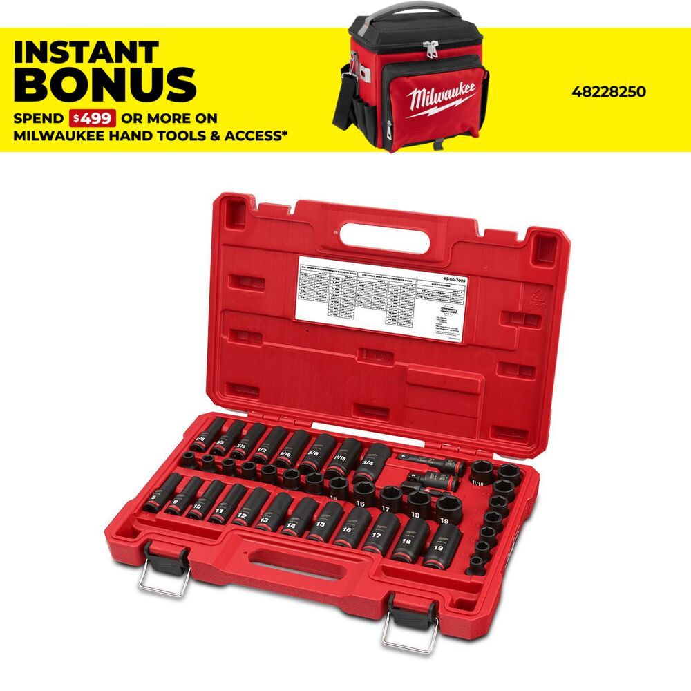 Milwaukee 49667009 Shockwave 3/8" Drive 43pce SAE & Metric Deep 6 Point Impact Socket Set – image 1