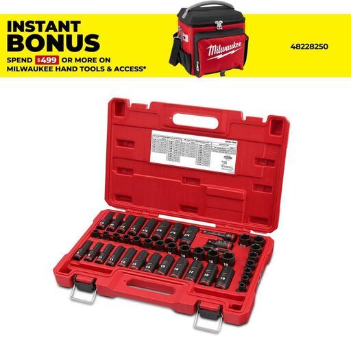 Milwaukee 49667009 Shockwave 3/8" Drive 43pce SAE & Metric Deep 6 Point Impact Socket Set