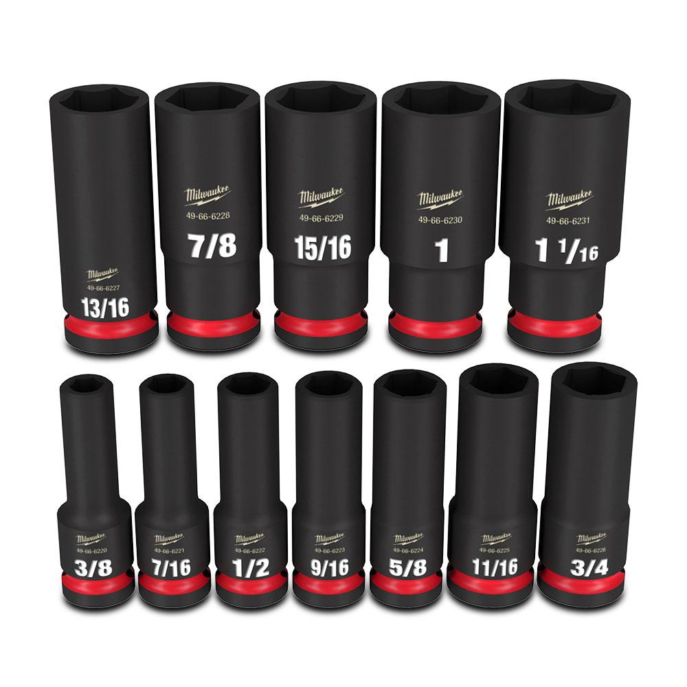 Milwaukee 49667011 Shockwave 1/2" Drive 12pce SAE Deep 6 Point Impact Socket Set – image 4