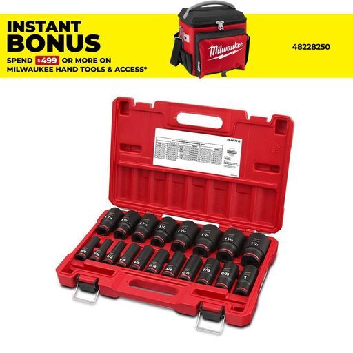 Milwaukee 49667012 19pce Shockwave 1/2" Drive SAE Deep 6 Point Impact Socket Set