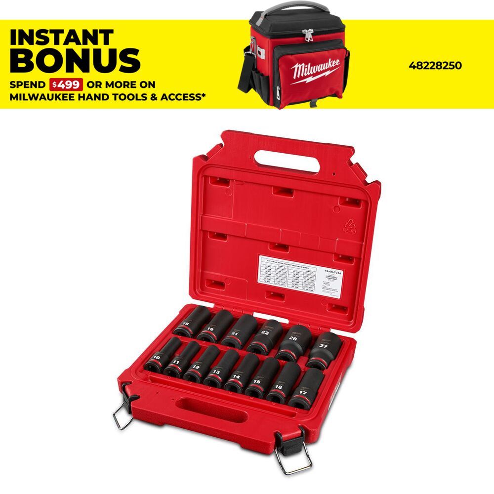 Milwaukee 49667014 Shockwave 1/2" Drive 14pce Metric Deep 6 Point Impact Socket Set – image 1