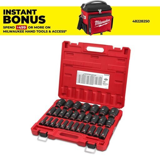 Milwaukee 49667015 Shockwave 1/2" Drive 29pce Metric Deep 6 Point Impact Socket Set