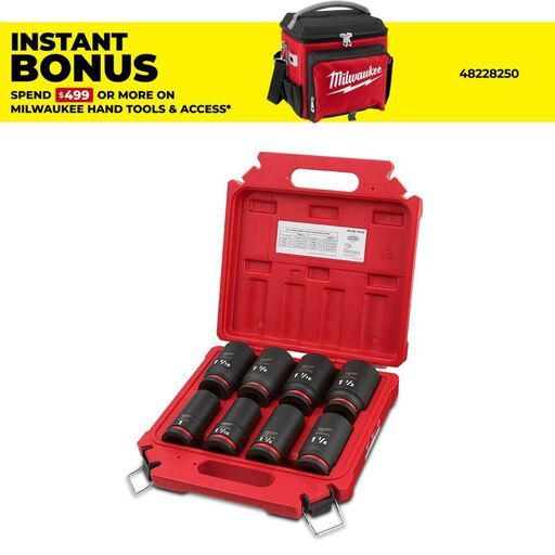 Milwaukee 49667018 Shockwave 3/4" Drive 8pce SAE Deep 6 Point Impact Socket Set