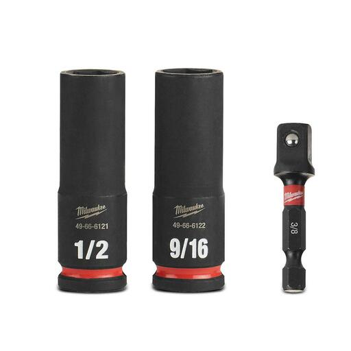 Milwaukee 49664417 Shockwave 3/8" Drive 3pce SAE Deep 6 Point Impact Socket Set – image 2