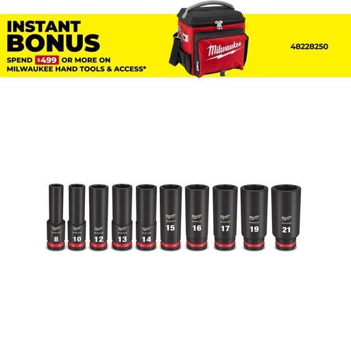 Milwaukee 49667051 Shockwave 3/8" Drive 10pce Metric Deep 6 Point Impact Socket Set