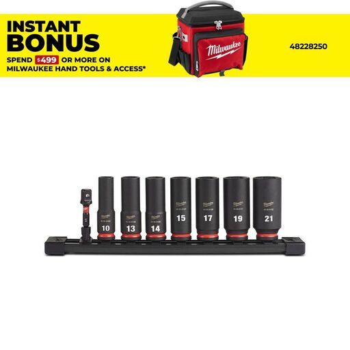 Milwaukee 49667021 Shockwave 3/8" Drive 8pce Metric Deep 6 Point Impact Socket Rail Set