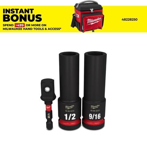 Milwaukee 49664485 Shockwave 1/2" Drive 3pce SAE Deep 6 Point Impact Socket Set