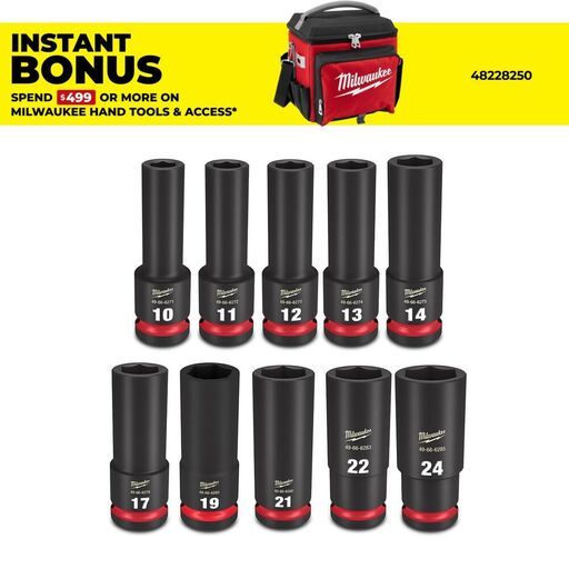 Milwaukee 49667053 Shockwave 1/2" Drive 10pce Metric Deep 6 Point Impact Socket Set