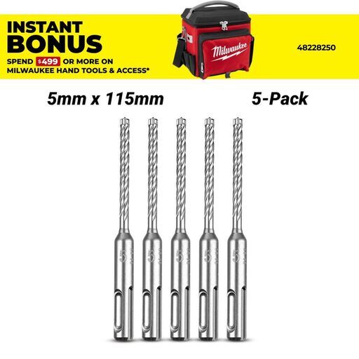 Milwaukee 4932478529 5-Pack 5mm x 115mm SDS Plus 4 Cutter