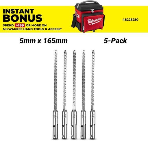 Milwaukee 4932479669 5-Pack 5mm x 165mm SDS Plus 4 Cutter