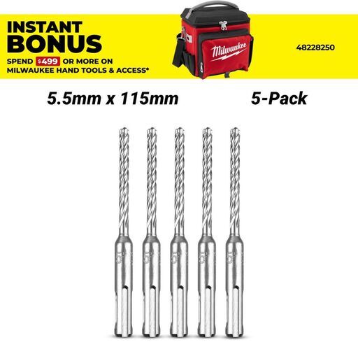 Milwaukee 4932479670 5-Pack 5.5mm x 115mm SDS Plus 4 Cutter