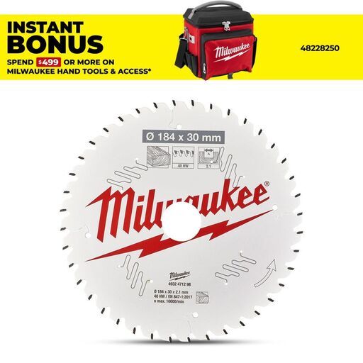 Milwaukee 4932471298 184mm (7-1/4") x 30mm 40T Fine Finish Circular Saw Blade