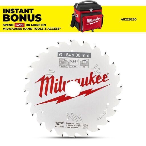 Milwaukee 4932471297 184mm (7-1/4") x 30mm 24T Framing Circular Saw Blade