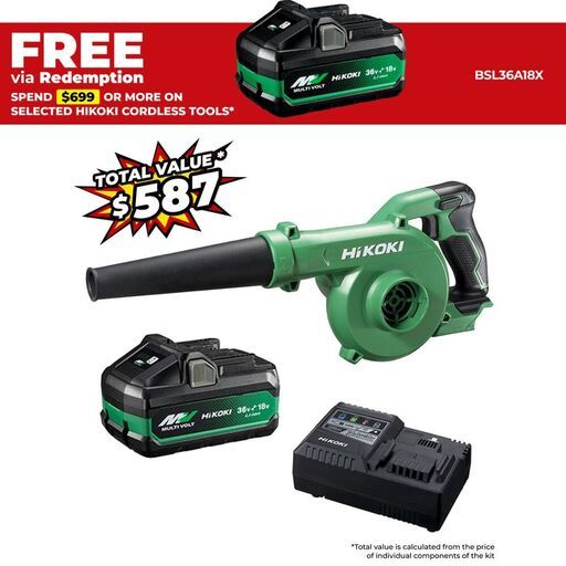 HiKOKI RB18DC(SP1Z) (AU48000041) 18V 5.0Ah MultiVolt Li-ion Cordless Blower & Vacuum Combo Kit