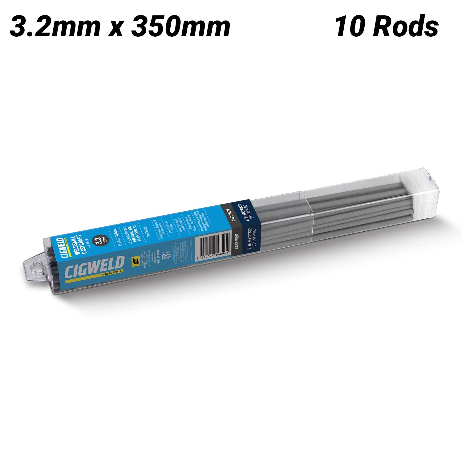 Cigweld WEC0232 10-Pack 3.2mm x 350mm BlueStrike CastCraft Electrodes – image 1