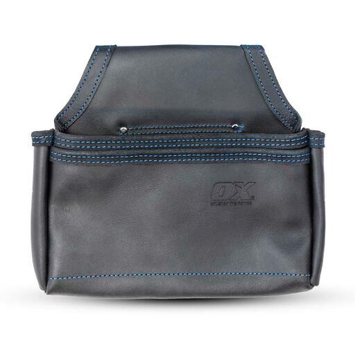 OX Tools OX-T265604 2 Pocket Heavy Duty Black Leather Nail Bag