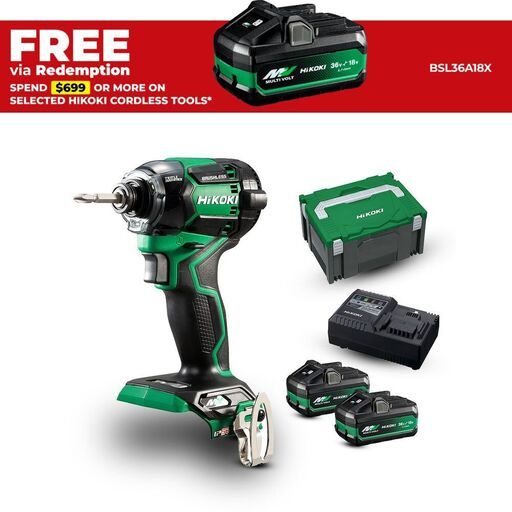 HiKOKI WH36DC(HRZ) 36V 2.5Ah Li-Ion Cordless Brushless MultiVolt IP56 Impact Driver Combo Kit