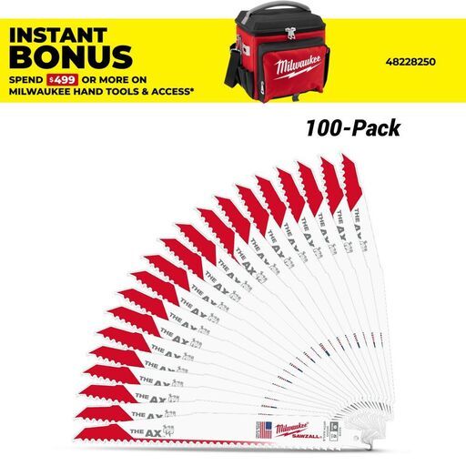 Milwaukee 48005026A 100-Pack 230mm 5TPI The AX SAWZALL Reciprocating Blades