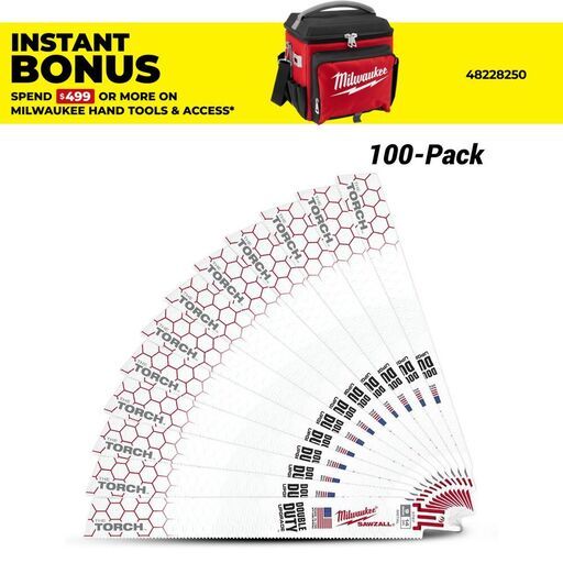 Milwaukee 48005787A 100-Pack 230mm 14TPI The TORCH SAWZALL Demolition Reciprocating Blades