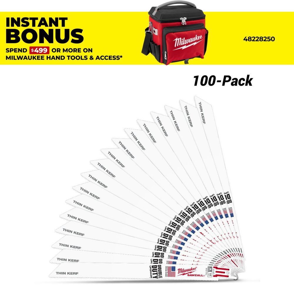 Milwaukee 48005187A 100-Pack 230mm 14TPI SAWZALL Thin Kerf Metal Reciprocating Blades – image 1
