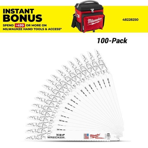 Milwaukee 48008706A 100-Pack 230mm 7/11TPI The WRECKER SAWZALL Demolition Reciprocating Blades