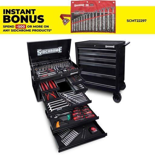 Sidchrome SCMT10160HB 204pce 13 Drawer Black  Hyper Colour Series Tool Chest & Cabinet Set