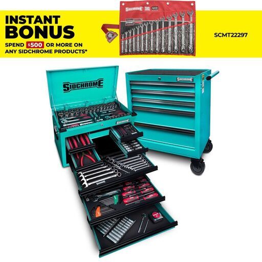 Sidchrome SCMT10160HT 204pce 13 Drawer Teal Hyper Colour Series Tool Chest & Cabinet Set