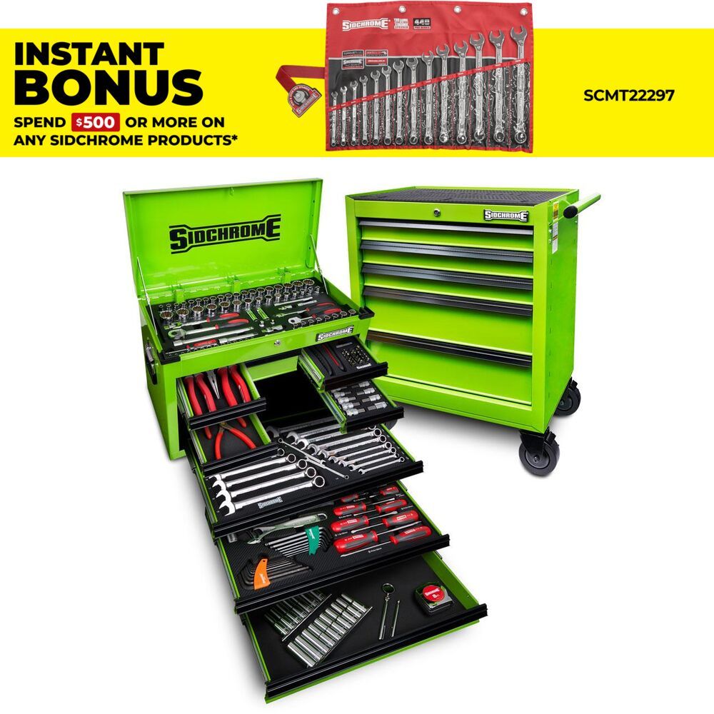 Sidchrome SCMT10160HG 204pce 13 Drawer Green Hyper Colour Series Tool Chest & Cabinet Set – image 1