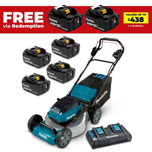 Makita DLM536PT4X 36V (18V x 2) 5.0Ah Li-ion Cordless Brushless 534mm (21") Self-Propelled Lawn Mower Combo Kit