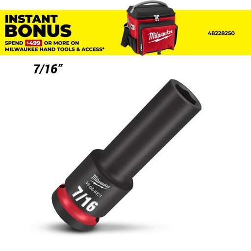 Milwaukee 49666221 1/2" Drive 7/16" SAE Shockwave 6 Point Deep Impact Socket