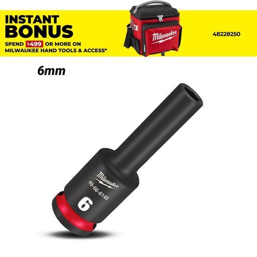 Milwaukee 49666148 6mm 3/8" Drive Shockwave Metric Deep 6 Point Impact Socket