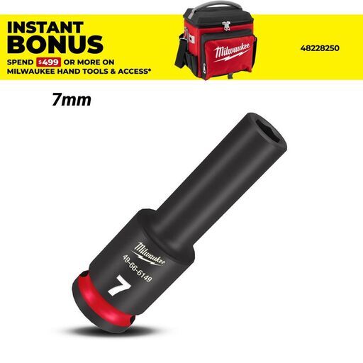 Milwaukee 49666149 7mm 3/8" Drive Shockwave Metric Deep 6 Point Impact Socket