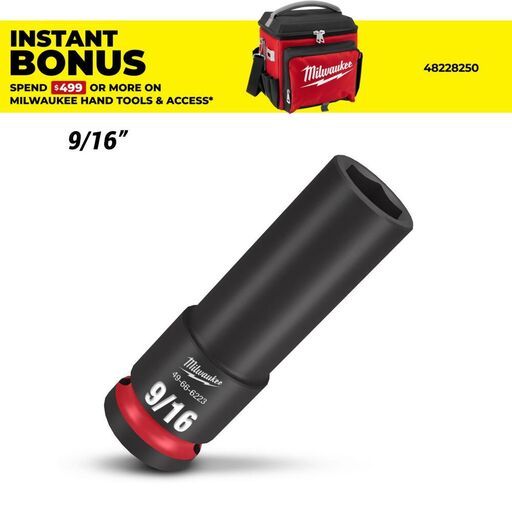 Milwaukee 49666223 1/2" Drive 9/16" SAE Shockwave 6 Point Deep Impact Socket