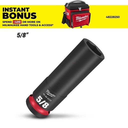 Milwaukee 49666224 1/2" Drive 5/8" SAE Shockwave 6 Point Deep Impact Socket