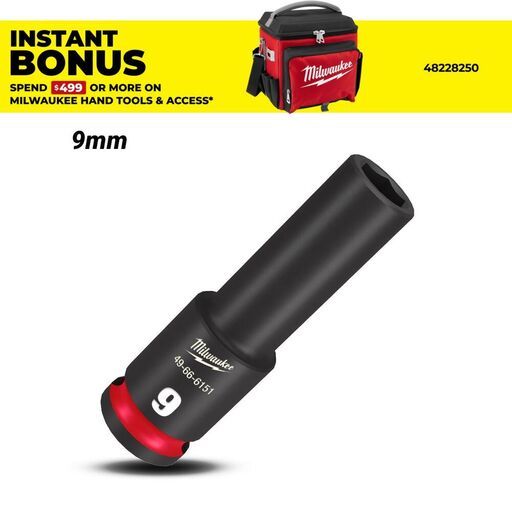 Milwaukee 49666151 9mm 3/8" Drive Shockwave Metric Deep 6 Point Impact Socket