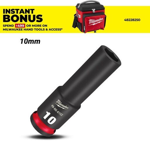 Milwaukee 49666152 10mm 3/8" Drive Shockwave Metric Deep 6 Point Impact Socket