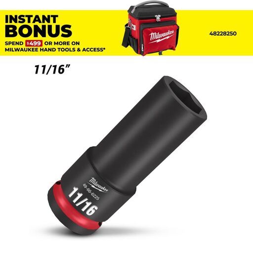 Milwaukee 49666225 1/2" Drive 11/16" SAE Shockwave 6 Point Deep Impact Socket