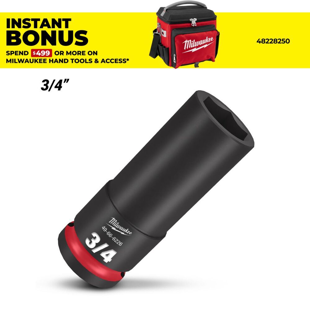 Milwaukee 49666226 1/2" Drive 3/4" SAE Shockwave 6 Point Deep Impact Socket – image 1