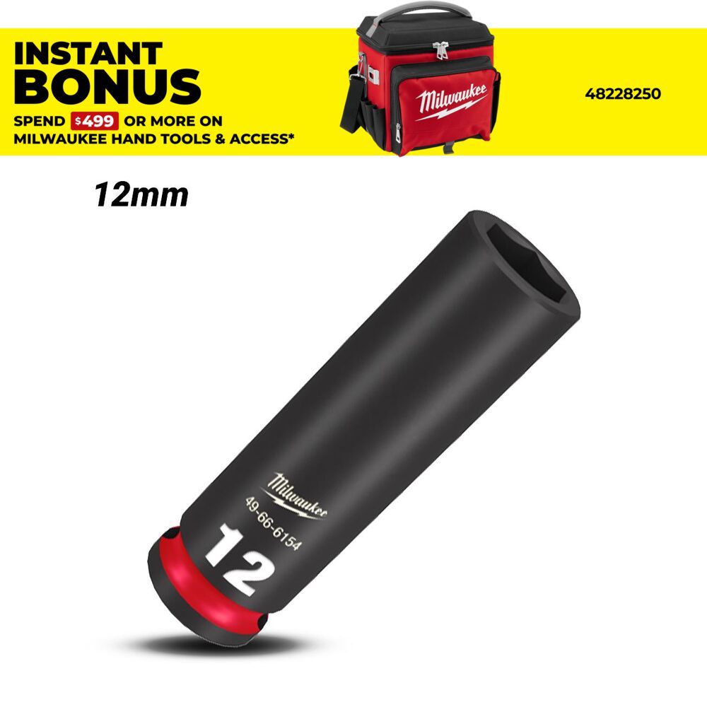 Milwaukee 49666154 12mm 3/8" Drive Shockwave Metric Deep 6 Point Impact Socket – image 1
