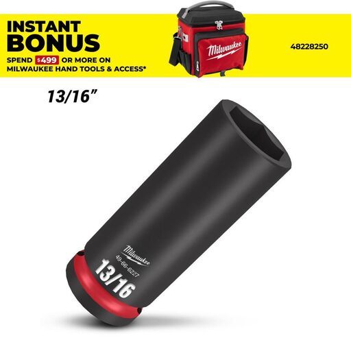 Milwaukee 49666227 1/2" Drive 13/16" SAE Shockwave 6 Point Deep Impact Socket