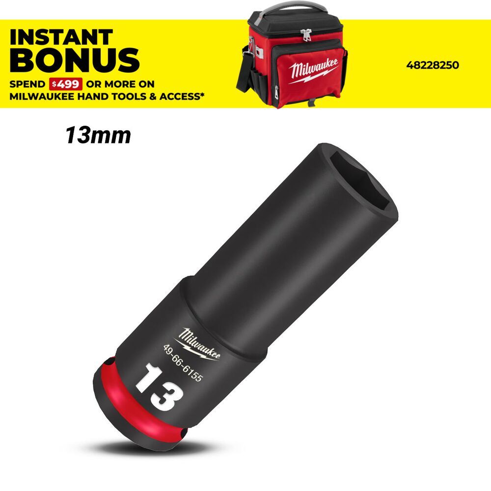 Milwaukee 49666155 13mm 3/8" Drive Shockwave Metric Deep 6 Point Impact Socket – image 1
